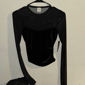 wild fable Black Sheer Mesh Panel Long-Sleeve Top